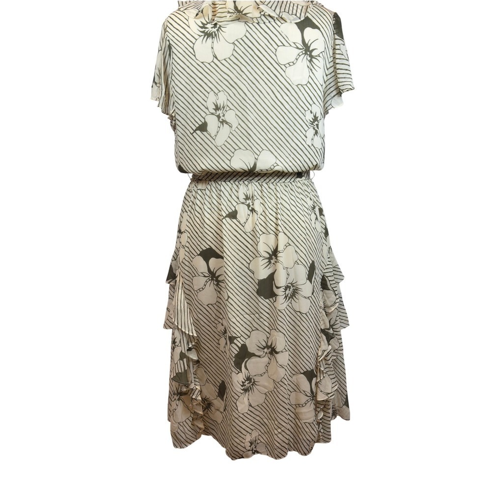 Ralph Lauren Black Label Floral Ruffle Tiered Georgette Dress Women's Size 14 - Picture 4 of 10